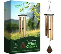Nature's Melody Premiere Grande Tunes Campane a vento da esterno con 6 tubi accordati sulla scala pentatonica del Mi, alluminio antiruggine, legno di faggio e gancio a S, da regalo o giardino zen