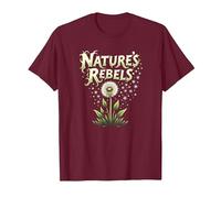 Nature's Rebels: Tarassaco Erbacce Arte Botanica Maglietta, Uomo, Bordeaux, L