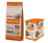 Nature's Variety Crochette per cani + 4 x 150 g / 4 x 300 g Cibo umido per cani gratis! - 12 kg Healthy Grains Medium/Maxi Adult Pesce + Paté No Grain Medium/Maxi Adult, 4 x 300 g