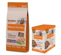 Nature's Variety Crochette per cani + 4 x 150 g / 4 x 300 g Cibo umido per cani gratis! - 12 kg Healthy Grains Adult Medium/Maxi Tacchino + Paté No Grain Medium/Maxi Adult, 4 x 300 g