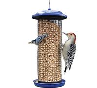 Nature's Way Mangiatoia per uccelli selvatici e arachidi in rete metallica cobalto, per uccelli selvatici e decorazioni esterne, capacità 2 litri, facile da pulire e riempire con rete facile da