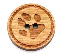 NaturSchatulle - Bottoni in legno con incisione a forma di zampa 12-30 mm, 25 pezzi, ciliegia, 2 fori, in legno, fai da te, cucito, fai da te, cucito, rotondo, 20 mm