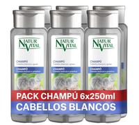 NaturVital - Confezione da 6 shampoo Silver, senza parabeni, naturale, capelli bianchi e grigi, matizzatore di capelli grigi, pigmento blu, per uominie donna, 6 x 250 ml