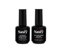 Natury Nails Set di top coat super lucido NO WIPE (senza strato dispersione) e Rubber Base Coat Builder prolunga per unghie. Forza, volume e livellamento. 12 x Gel Polish UV/LED. Cruelty Free e Vegan
