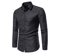 NATUZORA Camicia Uomo Stampa Puntini Casual Camicia Uomo Gentleman di Base Camicia Uomo Bavero Primavera Estate Camicia Uomo d'Affari Maniche Lunghe Camicia Uomo E-Black XL