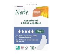 Naty Assorbenti igienici Night con ali | 100% cotone biologico certificato a contatto con la pelle | Certificati sicuri | Senza profumo, 0% plastica convenzionale | Protezione notte | 10 pezzi