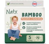 Naty Bamboo Viscosa Pannolini a mutandina, Taglia 5, (12-18 kg) 72 pezzi | Per pelli sensibili, a base vegetale, Dermatologicamente testati, super assorbenti, senza profumo, vestibilità elastica