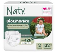 Naty BioEmbrace Pannolini Neonato, Taglia 2 (3-6kg), 132 pezzi