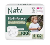 Naty BioEmbrace Pannolini per Bambini | Certificati delicati sulla pelle | Protezione anti-perdite fino al 100% | Morbidezza vegetale | Senza cloro | Taglia 5 (11-25 kg), 132 pz