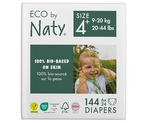 Naty Pannolini per bambini - Pannolini ecologici a base vegetale, ottimi per la pelle sensibile del bambino e aiutano a evitare le perdite (Taglia 4+, 144 unità)