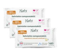 Naty Salviette per bambini senza profumazione - Salviettine umidificate 100% compostabili e a base vegetale, adatte a bambini e neonati con pelle sensibile (168 unità, 3x56)