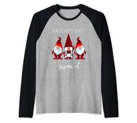 Naughty And I GNOME It Christmas Tre gnomi a Quadri di Bufalo Maglia con Maniche Raglan