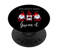 Naughty and I Gnome It Christmas Tre gnomi a quadri di bufalo PopSockets PopGrip Adesivo