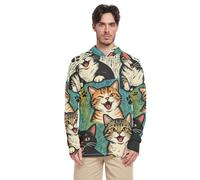 Naughty Cat Playing - Felpa con cappuccio da uomo colorata, a maniche lunghe, con protezione solare, leggera UPF 50, camicie a prova di sole, Gatto giocherellona colorato, L