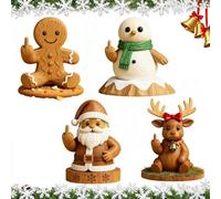 Naughty List Wooden Sign, Middle Finger Santa Snowman Reindeer Gingerbread Man, Christmas Humorous Wooden Sign, Hand-Painted Funny Desk Wood Carving Decor(4pcs)