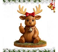 Naughty List Wooden Sign, Middle Finger Santa Snowman Reindeer Gingerbread Man, Christmas Humorous Wooden Sign, Hand-Painted Funny Desk Wood Carving Decor(Reindeer)