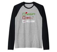 Naughty Nice Belgian Belgio Babbo Natale Belga Maglia con Maniche Raglan