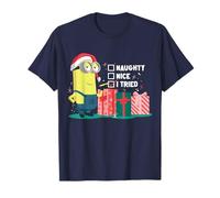 Naughty Nice I Tried Minion Natale Humor Maglietta