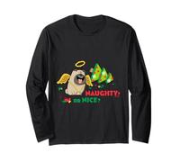 Naughty Or Nice Pets Angel Pug Natale Maglia a Manica