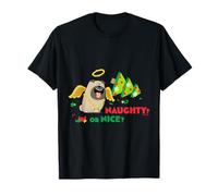 Naughty Or Nice Pets Angel Pug Natale Maglietta