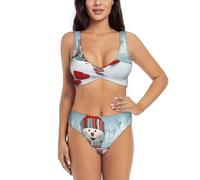 Naughty Snowman Bikini Set Costume da bagno Due Pezzi Set per le Donne con Pantaloncini Due Pezzi Costume Da Bagno Halter Collo, Nero , L