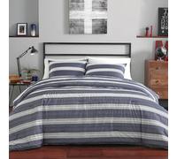 Nautica | 100% cotone accogliente e morbido, durevole e traspirante a righe piumone e federe abbinate, blu navy, doppia