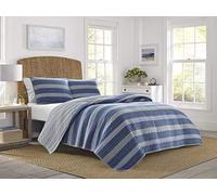 Nautica | 100% cotone leggero reversibile trapunta copriletto coordinato shams, set di biancheria da letto 3 pezzi, pre-lavato per morbidezza, blu, completo/queen size
