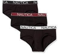 Nautica 3 Pack Cotton Stretch Briefs Mutande da Uomo, Peacoat/Carbone/Sail Print-Nero Bianco, S (Pacco da 3)