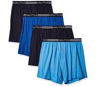 Nautica 4 Pack Classic Cotton Loose Knit Boxers Boxer a Pantaloncino, Peacoat/Aero Blue/Sea Cobalt-Confezione da 4, M (Pacco da 4) Uomo