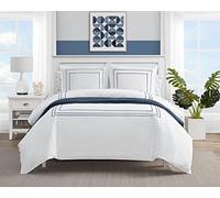Nautica | Alden Collection | Set copripiumino - leggero e ideale per tutte le stagioni, elegante biancheria da letto ricamato con chiusura a bottone, include shams coordinati, regina, bianco