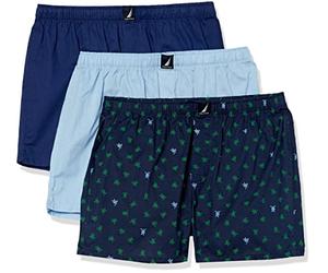 Nautica Boxer da Uomo in Tessuto di Cotone, 3 Pezzi, Blu profondità/Coastal Sky/Pop Turtle Print, XL