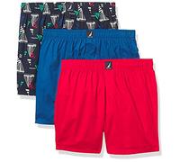 Nautica Cotton Woven 3 Pack Boxers Boxer a Pantaloncino, Stampa Blu Windsurf/Rosso Blu, M (Pacco da 3) Uomo