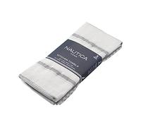 Nautica Cotton Classics - Set di 3 asciugamani da cucina, 45,7 x 71,1 cm, colore: Bianco/Grigio a righe