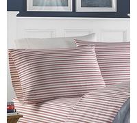 Nautica Cotton Percale Sheet Set, Full, Coleridge Red Stripe, Queen