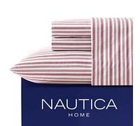 Nautica Cotton Percale Sheet Set, Full, Coleridge Red Stripe, Twin XL | 100% percalle di cotone, lenzuolo con angoli con tasca profonda, lenzuolo e federa inclusi