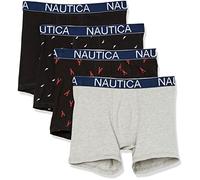 Nautica Cotton Stretch 4 Pack Boxer Briefs Corti, Nero/Grigio Cine/Stampa Vela/Aragosta, L Uomo
