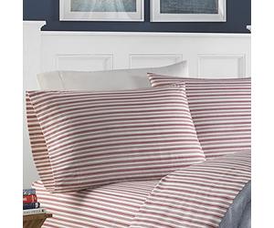Nautica - Lenzuola Intere, Set di Biancheria da Letto in Percalle di Cotone, Decorazione per la casa, Elementi Essenziali per la Camera da Letto (Rosso a Righe Coleridge, Completo)