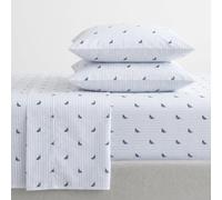Nautica - Lenzuola per Letto Twin Size XL, in Cotone Percalle con Federa Coordinata, Elasticizzate, fresche e morbide, indispensabili per Lo studentato, Motivo a Righe Blu (Audley Stripe Blue)