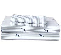 Nautica Sheet Set di Biancheria da Letto in Percalle di Cotone, Stile Casual, 100%, Audley Stripe Blu, Queen