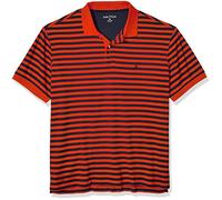 Nautica Mens Classic Fit Short Sleeve 100% Cotton Stripe Soft Polo Shirt, Orange Poppy, X-Large Tall US