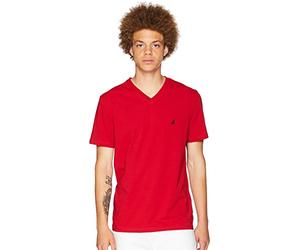 Nautica Men's Standard Short Sleeve Solid Slim Fit V-Neck T-Shirt, Red, X-Large