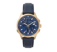 Nautica NAPSHG002 Men's World Time Watch - Blue Dial, Rose Gold-Tone Case, Blue Leather Strap