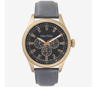 : Nautica NAPSTB003 Men's Quartz Watch - Black Dial, Grey Leather Strap