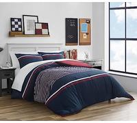 Nautica - Set copripiumino king size, in cotone, reversibile, con federe abbinate, peso medio, per tutte le stagioni (Mineola blu navy, king size)