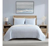 Nautica - Set copripiumino matrimoniale, biancheria da letto reversibile in cotone con federe abbinate, decorazione per la casa casual per tutte le stagioni (Coleridge a righe azzurro, Queen)