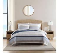 Nautica - Set copripiumino matrimoniale in cotone reversibile con federe abbinate, per tutte le stagioni (matrimoniale blu/beige/bianco)