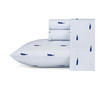 Nautica - Set copripiumino matrimoniale, percalle di cotone, croccante e fresco, leggero e traspirante (strisce balena, blu, matrimoniale)