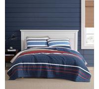 Nautica - Set copripiumino matrimoniale, reversibile, in cotone, con federe abbinate, decorazione per la casa audace e colorata per tutte le stagioni (Bradford blu navy, matrimoniale)