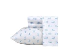 Nautica - Sheet Set, Breathable & Cooling Microfiber Bedding with Matching Pillowcase, Deep Pocket, Fully Elasticized (Nantucket Lobster Ocean Breeze Blue, Twin)