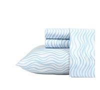 Nautica - Sheet Set, Breathable & Cooling Microfiber Bedding with Matching Pillowcases, Deep Pockets (Linearly Waves Ocean Breeze Blue, Full)